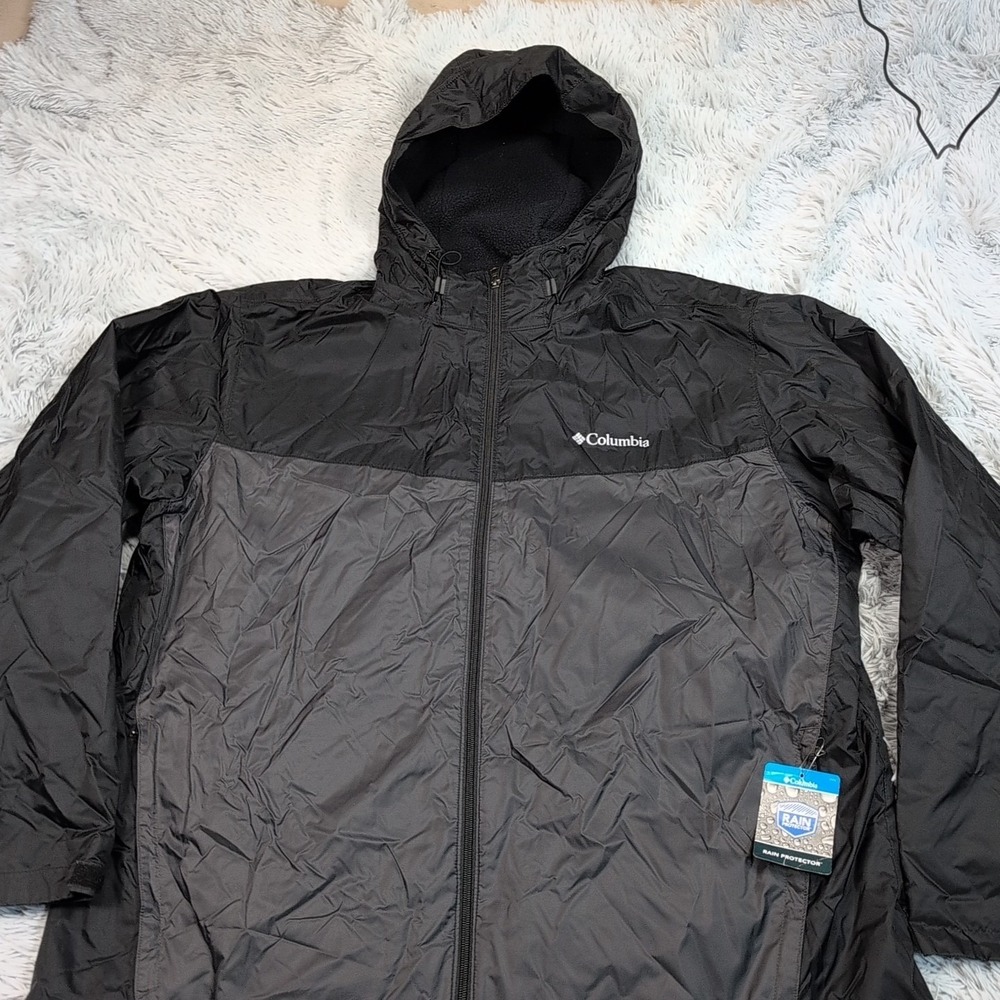 Columbia Jacket Mens 2X Black Hoodie Rain Protector Zip Up Pockets Gorpcore New